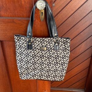 Tommy Hilfiger Black and Cream Patterned Tote